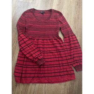 Style & Co Cinched Waist Striped Balloon Sleeve Red And black Sweater size Med
